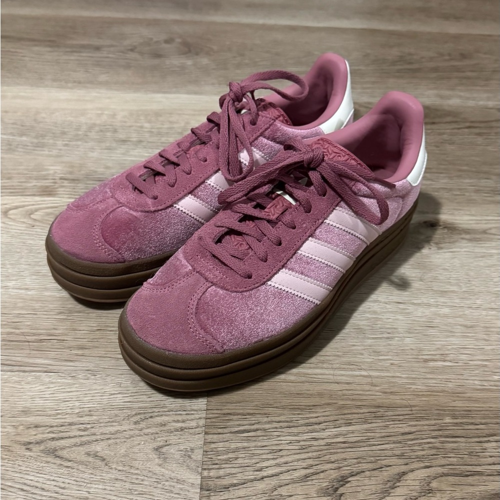 adidas Pink Suede Platform Sneakers with Gum Sole